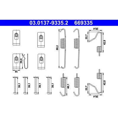 Kuva ATE 03.0137 9335.2 Tarvikesarja, Käsijarru TOYOTA: Yaris I Hatchback, Avensis II Sedan, Verso, NISSAN: Qashqai / Qashqai+2 I, X Trail