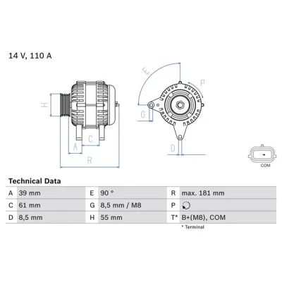 Kuva BOSCH 0 986 080 800 Laturi 14V 110A RENAULT: MEGANE 2 Kombi, Clio 3, III Grandtour