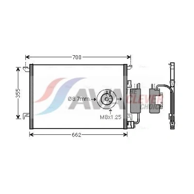 Kuva PRASCO SBA5058D Ilmastoinnin Lauhdutin Vedenerottimella 11,9 8,7 Alumiini 615 R 134a SAAB: 9 3 Sedan, Farmari, Hatchback