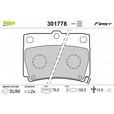 Kuva VALEO 301778 Jarrupalat FIRST Taka akseli Sis. kulumisenilmaisimen ilman huudonvaimennuspeltiä MITSUBISHI: Pajero Sport 1 SUV