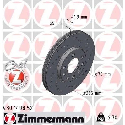 Kuva ZIMMERMANN SPORT COAT Z 430.1498.52 Jarrulevyt 285 25 8/5 5 110 tuuletettu sisältä, reijitetty pinnoitettu hiiliteräs SAAB: 9 3 Farmari, Sedan