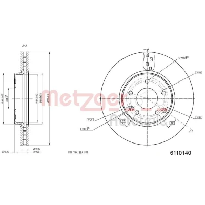 Kuva METZGER 6110140 Jarrulevyt Etuakseli 299,8 28 5 112 tuuletettu sisältä Lakattu, Ristiinhionta Ruuveilla MERCEDES BENZ: C sarja T modell, Sedan