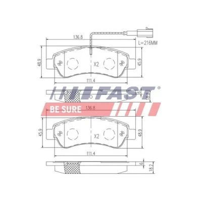 Kuva FAST FT29098 Jarrupalat Taka akseli kulumisanturilla FIAT: Ducato III Flatbed Kuorma auto / Alusta, Bussi, Van
