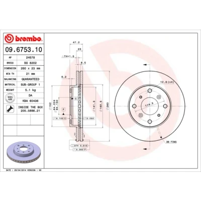 Kuva BREMBO 09.6753.10 Jarrulevyt 260 23 4 tuuletettu sisältä Ruuveilla HONDA: Accord 6, 6 Limousine, PRELUDE