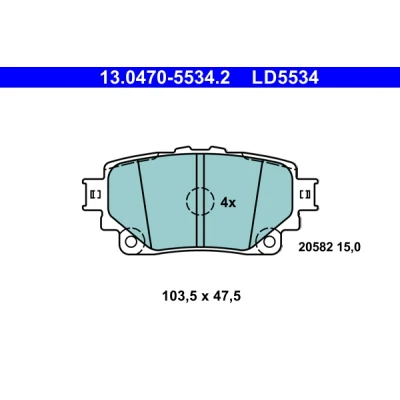 Kuva ATE 13.0470 5534.2 Jarrupalat Ei kulumisenilmaisimelle, Ilman kulumisenilmaisinta TOYOTA: RAV4 V