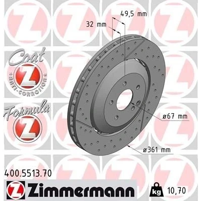 Kuva ZIMMERMANN FORMULA Z COAT 400.5513.70 Jarrulevyt 361 32 6/5 5 112 Tuuletettu, uritettu/rei&#039;itetty, kaksiosainen jarrulevy pinnoitettu
