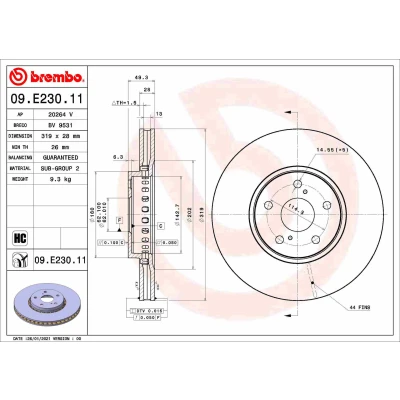 Kuva BREMBO 09.E230.11 Jarrulevyt 319 28 5 tuuletettu sisältä pinnoitettu hiiliteräs LEXUS: RX II