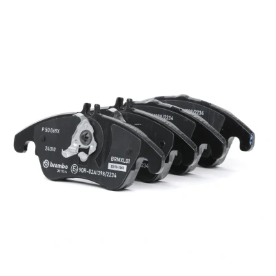 Kuva BREMBO P 50 069X Jarrupalat Kulumisenilmaisemelle Jarrusatulan ruuveilla, Männän lukoilla, Huudonvaimennuspellillä Ilman tarvikkeita