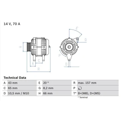 Kuva BOSCH 0 986 038 740 Laturi 14V 70A CITROËN: Xsara Farmari, Xantia Hatchback, Berlingo / First I Van, PEUGEOT: Expert Van