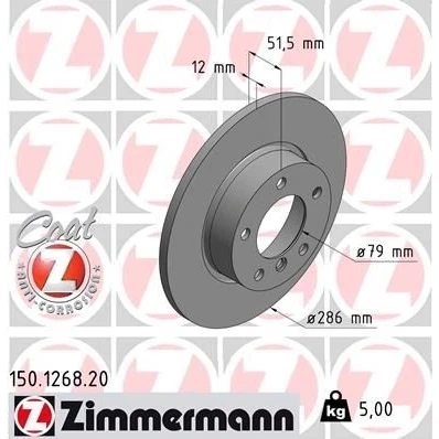Kuva ZIMMERMANN COAT Z 150.1268.20 Jarrulevyt 286 12 6/5 5 120 täysi pinnoitettu BMW: 3 Sedan, Coupe, Cabriolet