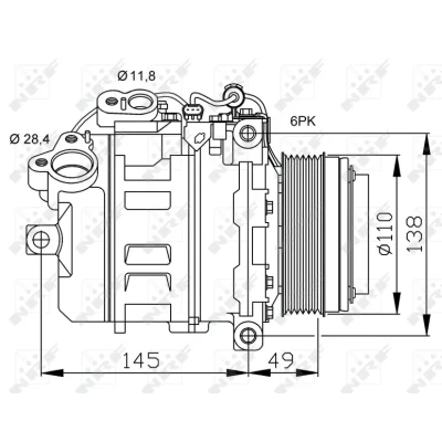 Kuva NRF 32533 Ilmastoinnin Kompressori 6SBU14C 12 PAG 46 kompressoriöljyllä, Tiivisterenkaalla BMW: 3 Touring, 5 Sedan, Sedan
