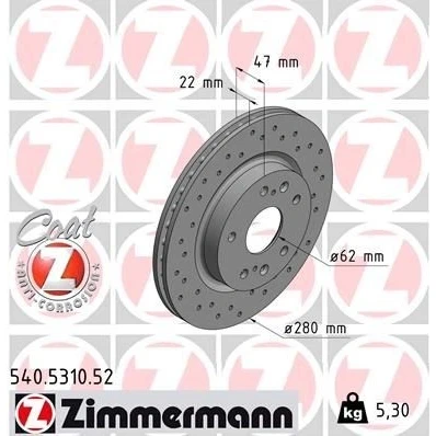 Kuva ZIMMERMANN SPORT COAT Z 540.5310.52 Jarrulevyt 280 22 9/5 5 114 Tuuletettu, reijitetty pinnoitettu SUZUKI: Vitara IV SUV