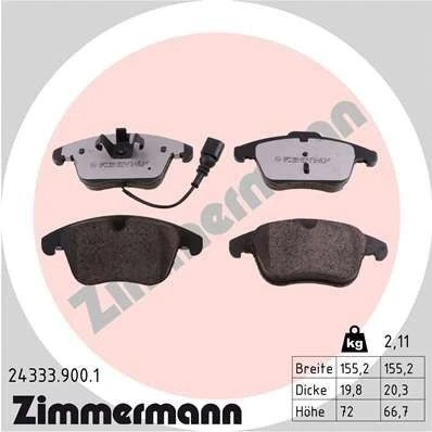 Kuva ZIMMERMANN 24333.900.1 Jarrupalat Sis. kulumisenilmaisimen Valokuva vastaa toimituslaajuutta VOLKSWAGEN: Passat B8 Variant, Tiguan I, Sedan