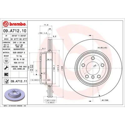 Kuva BREMBO COATED DISC LINE 09.A712.11 Jarrulevyt 345 24 5 tuuletettu sisältä pinnoitettu hiiliteräs Ruuveilla BMW: 7