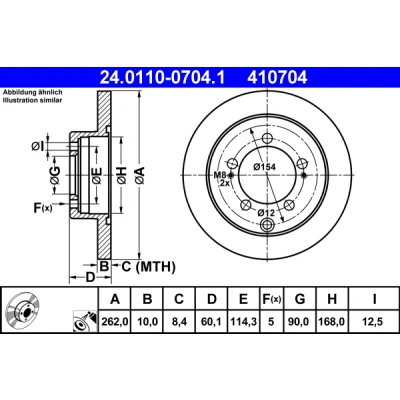 Kuva ATE 24.0110 0704.1 Jarrulevyt 262,0 10,0 5 114,3 täysi pinnoitettu MITSUBISHI: Outlander 2 SUV, Lancer 7 Limousine, I SUV