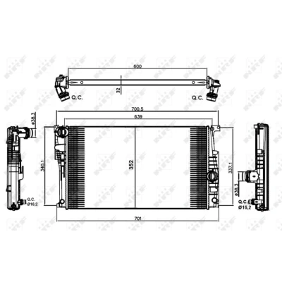 Kuva NRF 58413 Jäähdytin Alumiini 600 354 32 Jäähdytysrivat juotetut BMW: 3 Touring, 1 Hatchback