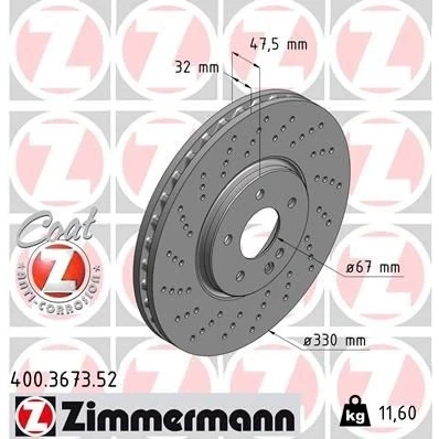 Kuva ZIMMERMANN SPORT COAT Z 400.3673.52 Jarrulevyt 330 32 6/5 5 112 tuuletettu sisältä, reijitetty pinnoitettu hiiliteräs MERCEDES BENZ: E sarja T modell