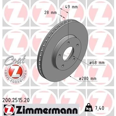 Kuva ZIMMERMANN COAT Z 200.2515.20 Jarrulevyt 280 28 5/5 5 114 tuuletettu sisältä pinnoitettu NISSAN: X Trail, Primera Hatchback, Farmari