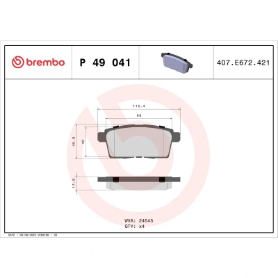 Kuva BREMBO P 49 041 Jarrupalat Ilman kulumisenilmaisinta tarvikkeita MAZDA: CX 7