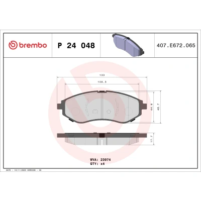 Kuva BREMBO P 24 048 Jarrupalat Ilman kulumisenilmaisinta tarvikkeita CHEVROLET: Aveo / Kalos Sedan, Hatchback, Hatchback