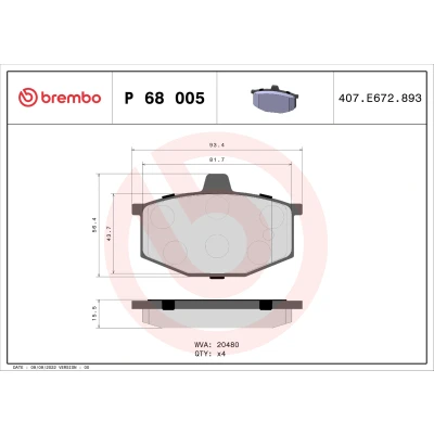 Kuva BREMBO P 68 005 Jarrupalat Ilman kulumisenilmaisinta tarvikkeita