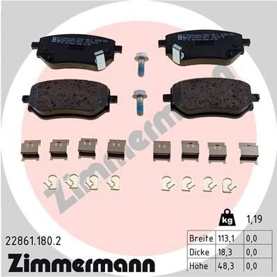 Kuva ZIMMERMANN 22861.180.2 Jarrupalat akustisella kulumavaroittimella Ruuveilla Valokuva vastaa toimituslaajuutta, Jousella