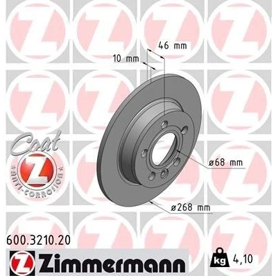 Kuva ZIMMERMANN COAT Z 600.3210.20 Jarrulevyt 268 10 6/5 5 112 täysi pinnoitettu SEAT: Alhambra I, FORD: Galaxy Mk1 MPV, VOLKSWAGEN: Sharan I