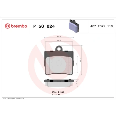 Kuva BREMBO P 50 024 Jarrupalat Ilman kulumisenilmaisinta tarvikkeita MERCEDES BENZ: C sarja Sedan, E Coupe
