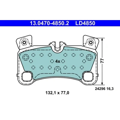 Kuva ATE Ceramic 13.0470 4850.2 Jarrupalat Kulumisenilmaisemelle, Ilman kulumisenilmaisinta AUDI: Q7, PORSCHE: Cayenne, VOLKSWAGEN: Touareg I