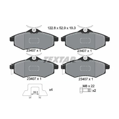 Kuva TEXTAR 2340702 Jarrupalat Ei kulumisenilmaisimelle Jarrusatulan ruuveilla Tarvikkeilla CITROËN: C3 II, C2 Hatchback, I Hatchback