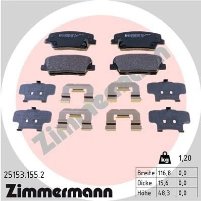 Kuva ZIMMERMANN 25153.155.2 Jarrupalat akustisella kulumavaroittimella Valokuva vastaa toimituslaajuutta, liukulevyllä KIA: Stinger Hatchback