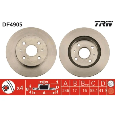 Kuva TRW DF4905 Jarrulevyt 246 17 4 100 Tuuletettu Lakattu