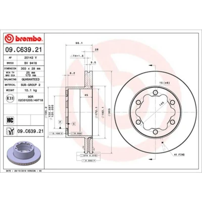 Kuva BREMBO 09.C639.21 Jarrulevyt 303 28 6 tuuletettu sisältä pinnoitettu hiiliteräs VOLKSWAGEN: Crafter Bussi, Van