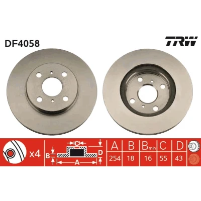 Kuva TRW DF4058 Jarrulevyt 254 18 4 100 Tuuletettu Lakattu