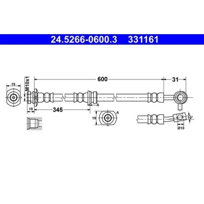 Kuva ATE 24.5266 0600.3 Jarruletku 600 M10x1 NISSAN: Qashqai 2, / Qashqai+2 I