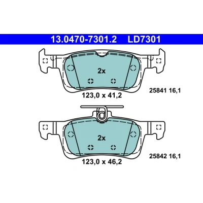 Kuva ATE Ceramic 13.0470 7301.2 Jarrupalat Ei kulumisenilmaisimelle, Ilman kulumisenilmaisinta PEUGEOT: 308 SW 2, II Hatchback