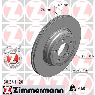 Kuva ZIMMERMANN COAT Z 150.3411.20 Jarrulevyt 345 24 6/5 5 120 Tuuletettu, ulko pinnoitettu hiiliteräs BMW: 7