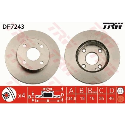Kuva TRW DF7243 Jarrulevyt 234,8 18 4 100 Tuuletettu Lakattu MAZDA: MX 5 I, FAMILIA 5, Demio Farmari