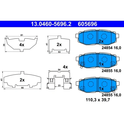 Kuva ATE 13.0460 5696.2 Jarrupalat akustisella kulumavaroittimella Huudonvaimennuspellillä Tarvikkeilla SUBARU: Forester IV, Outback Legacy 5