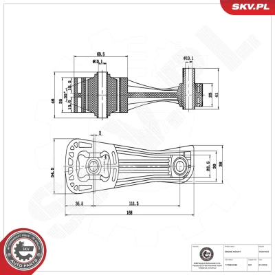 Kuva ESEN SKV 75SKV051 Moottorin Kumityyny Takana Kumimetallilaakeri Kumi, Muovi 168mm 46mm RENAULT: Kangoo I Express, Megane 1, Grandtour