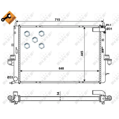 Kuva NRF EASY FIT 55319 Jäähdytin Alumiini 648 445 34 asennusosilla Jäähdytysrivat juotetut ROVER: 75