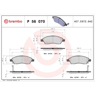 Kuva BREMBO P 56 070 Jarrupalat akustisella kulumavaroittimella Ilman tarvikkeita NISSAN: MICRA 4
