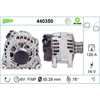Kuva VALEO 440350 Laturi 14V 120A PEUGEOT: 5008 I, 3008 CITROËN: C4 II Hatchback, Berlingo II, DS3 Hatchback