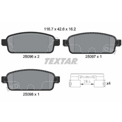 Kuva TEXTAR 2509606 Jarrupalat akustisella kulumavaroittimella OPEL: Zafira C Tourer, Astra J GTC, Classic Hatchback