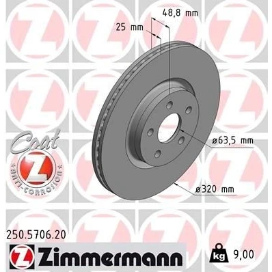 Kuva ZIMMERMANN 250.5706.20 Jarrulevyt 320 25 5/5 5 108 tuuletettu sisältä pinnoitettu FORD: Transit Connect V408 Van, Mk2 Farmari