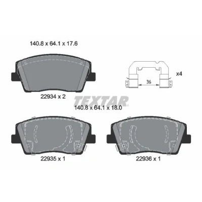 Kuva TEXTAR 2293401 Jarrupalat akustisella kulumavaroittimella Tarvikkeilla KIA: Stinger Hatchback