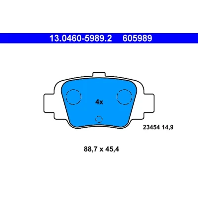 Kuva ATE 13.0460 5989.2 Jarrupalat Ei kulumisenilmaisimelle, Ilman kulumisenilmaisinta NISSAN: MICRA 2