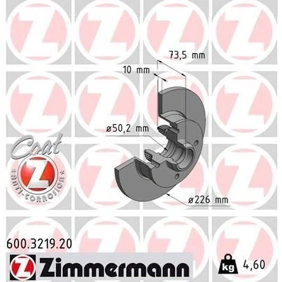 Kuva ZIMMERMANN COAT Z 600.3219.20 Jarrulevyt 226 10 4/4 4 100 täysi pinnoitettu ilman pyöränlaakeria, ABS sensorirenkaalla VOLKSWAGEN: GOLF 3, 2