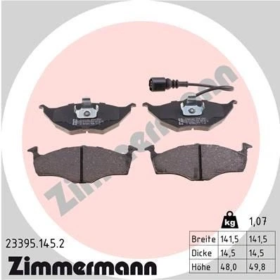 Kuva ZIMMERMANN 23395.145.2 Jarrupalat Sis. kulumisenilmaisimen Valokuva vastaa toimituslaajuutta AUDI: A2