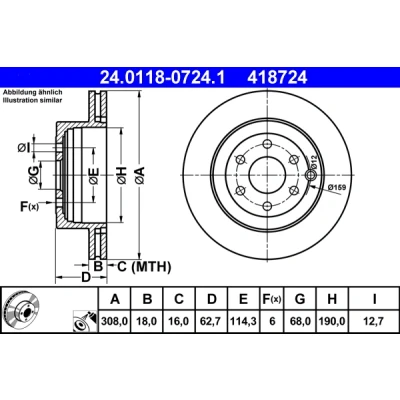Kuva ATE 24.0118 0724.1 Jarrulevyt 308,0 18,0 6 114,3 Tuuletettu pinnoitettu NISSAN: Pathfinder 3, NP300 Navara Pick up